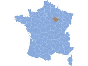 Carte de France bleue dont le département de l'Aube est mis en avant en marron